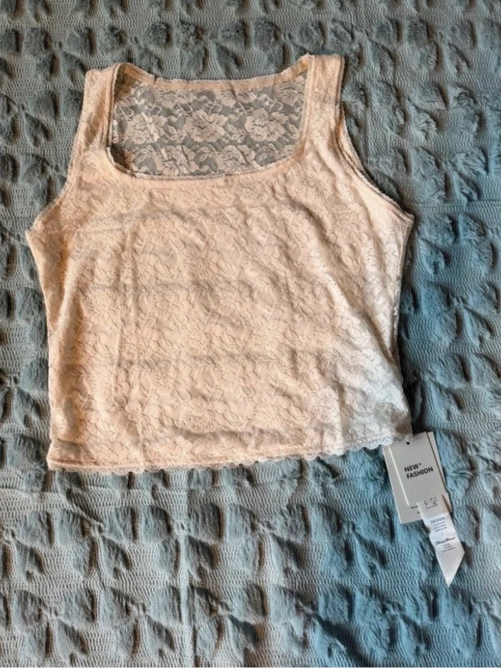 Zhou Boat OG design Women's Cream Lace Tank Top - Square Neck